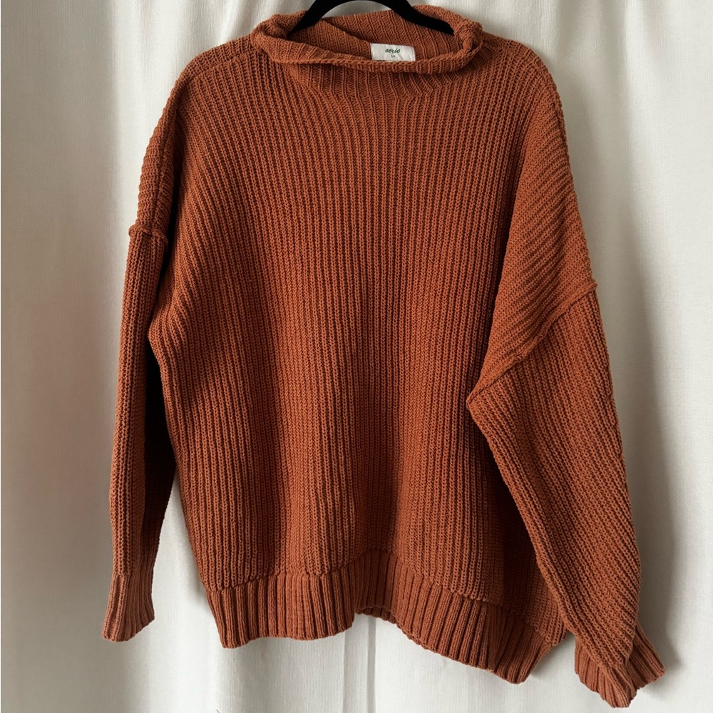 American Eagle Aerie Burnt Orange Red Mock Neck Sweater